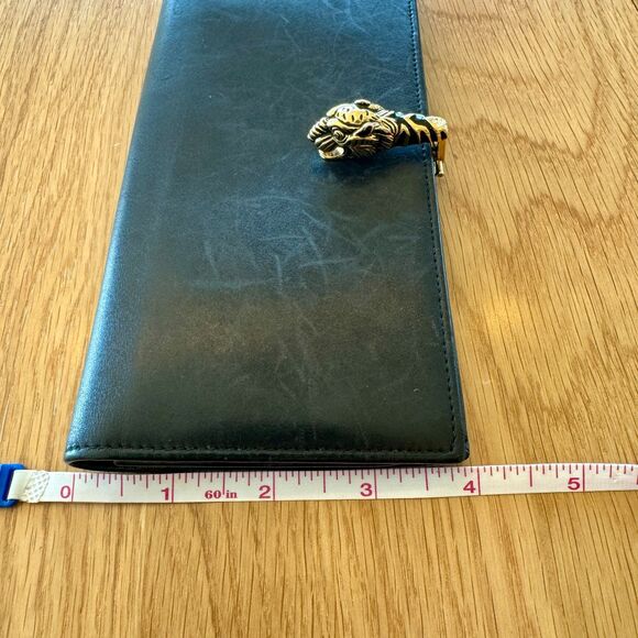 Vintage Gucci Tiger Head Black Leather Bi-Fold Wallet - Rare - Picture 11 of 14